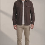 Men's Stretch Twill Overshirt with Chest Pockets - Brown