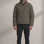 Men's Padded Puffer Jacket with Adjustable Hem - Khaki