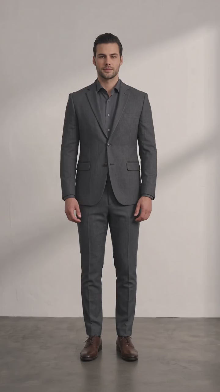 Men's Slim Fit Two-Piece Suit with Notch Lapel - Dark Grey
