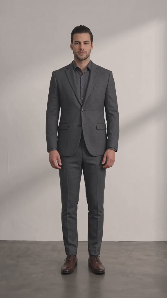 Men's Slim Fit Two-Piece Suit with Notch Lapel - Dark Grey