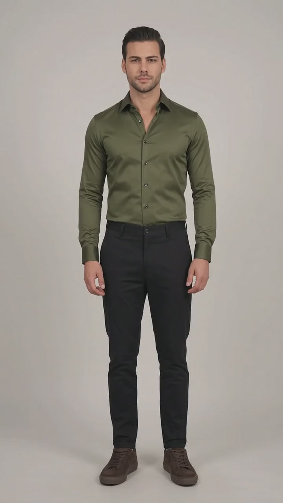 Men's Slim Fit Stretch Dress Shirt - Olive Green