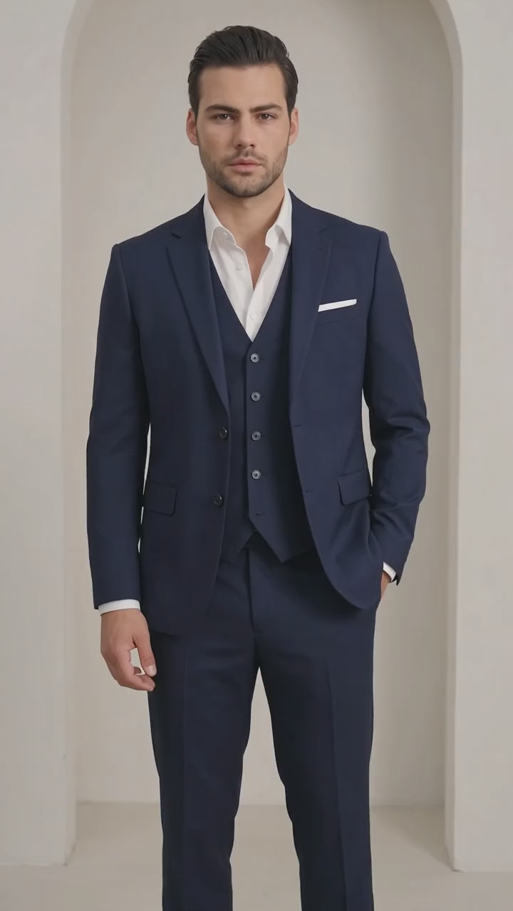 Men's Classic Three-Piece Formal Suit - Navy