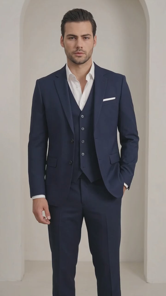 Men's Classic Three-Piece Formal Suit - Navy