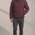 Men's Padded Puffer Jacket with Adjustable Hem - Burgundy