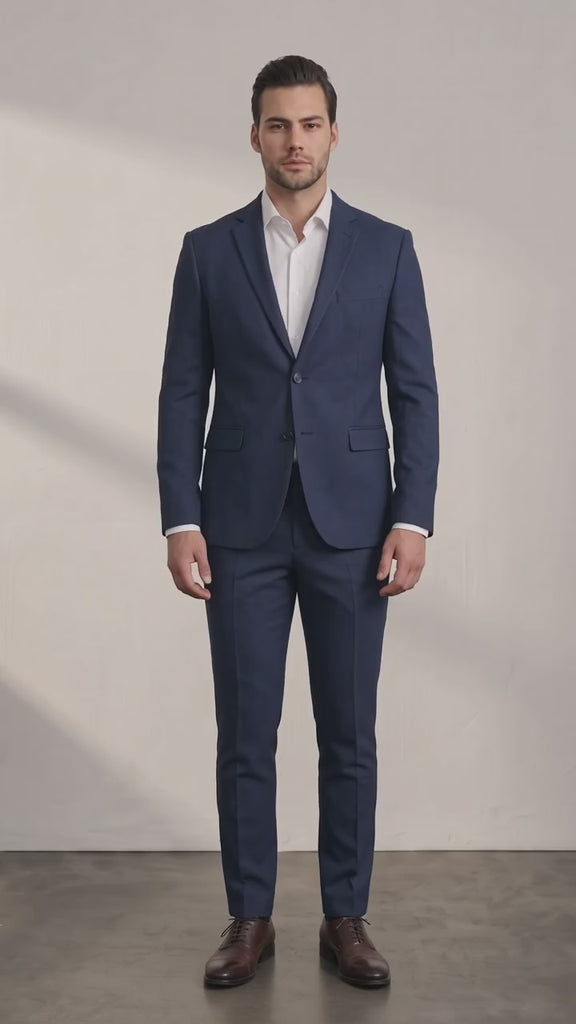Men's Slim Fit Two-Piece Suit with Notch Lapel - Navy Blue