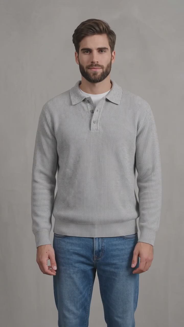 Men's Knitted Button Polo Jumper