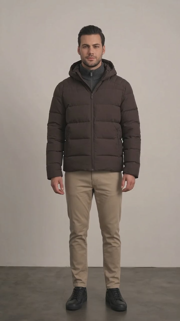 Men's Heavyweight Down Puffer Jacket - Brown