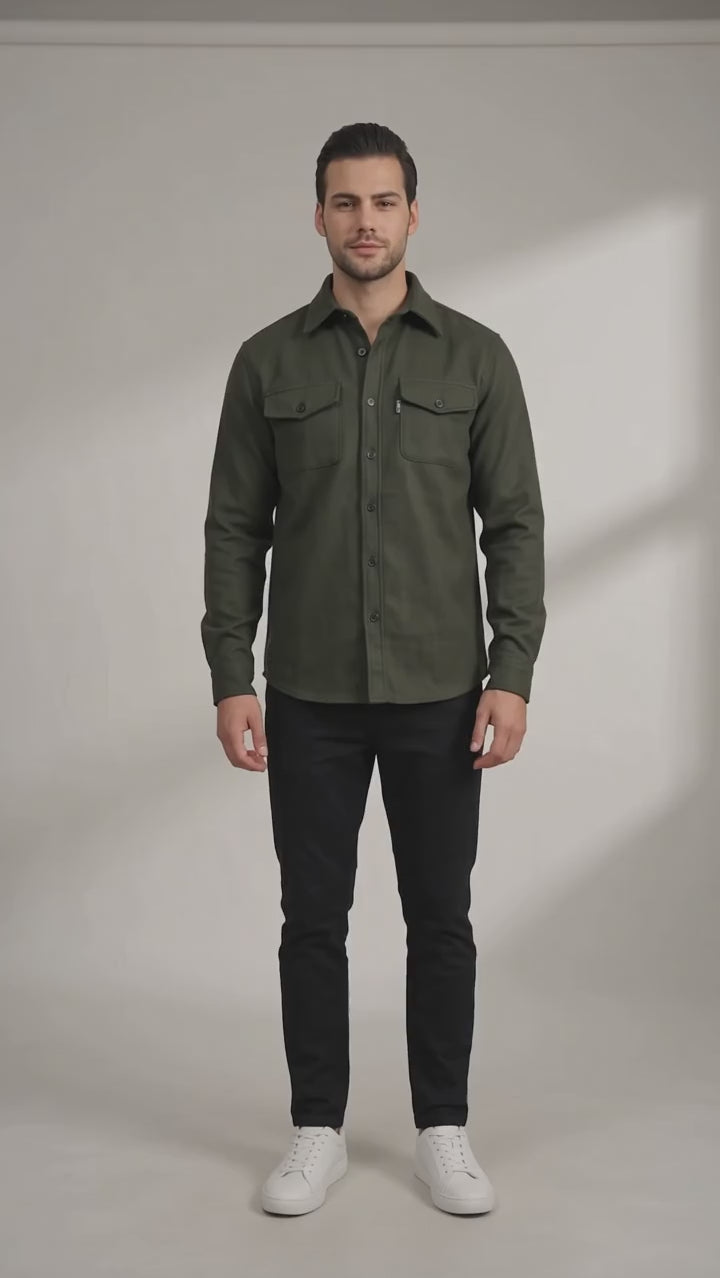 Men's Khaki Stretch Button Overshirt