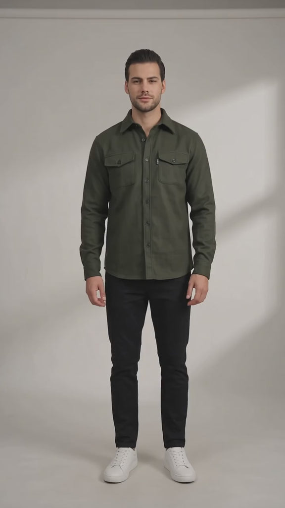 Men's Khaki Stretch Button Overshirt