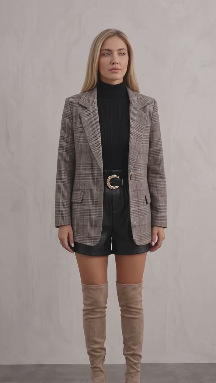 Women's Check Plaid Casual Blazer