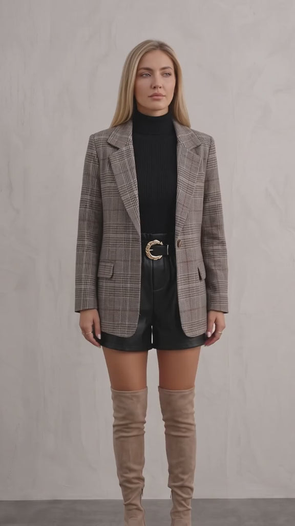 Women's Check Plaid Casual Blazer