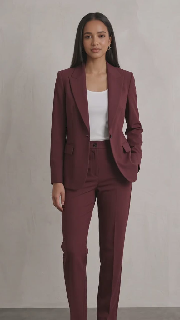 Women's Tailored Two-Piece Trouser Suit - Burgundy