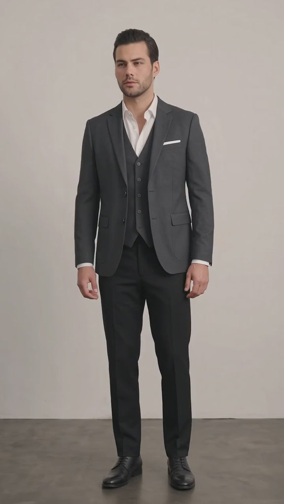 Men's Classic Three-Piece Formal Suit - Dark Grey