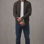 Men's Ribbed Funnel Neck Zip-Through Jumper