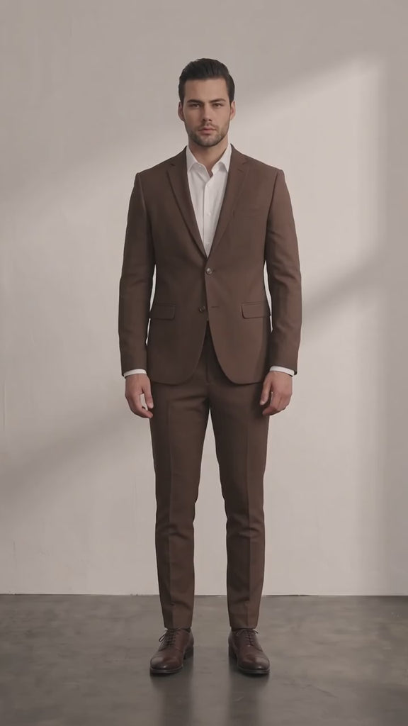 Men's Slim Fit Two-Piece Suit with Notch Lapel - Brown