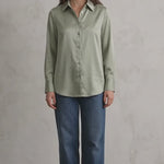Women's Satin Longline Button-Down Blouse