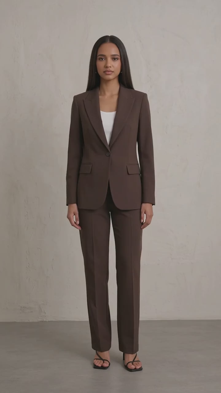 Women's Tailored Two-Piece Trouser Suit - Brown