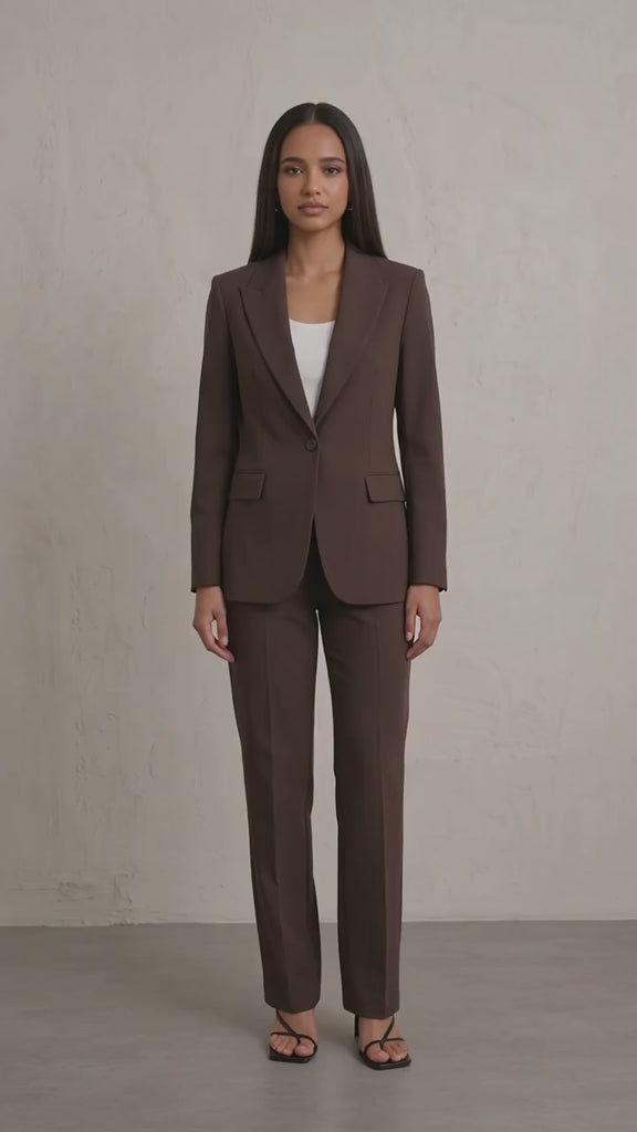 Women's Tailored Two-Piece Trouser Suit - Brown
